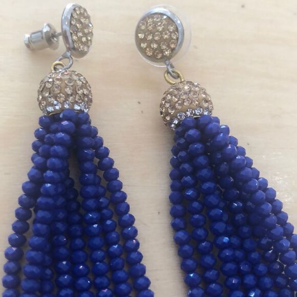 NWT Blue gold crystal pave Tassel earrings. - Picture 2 of 5